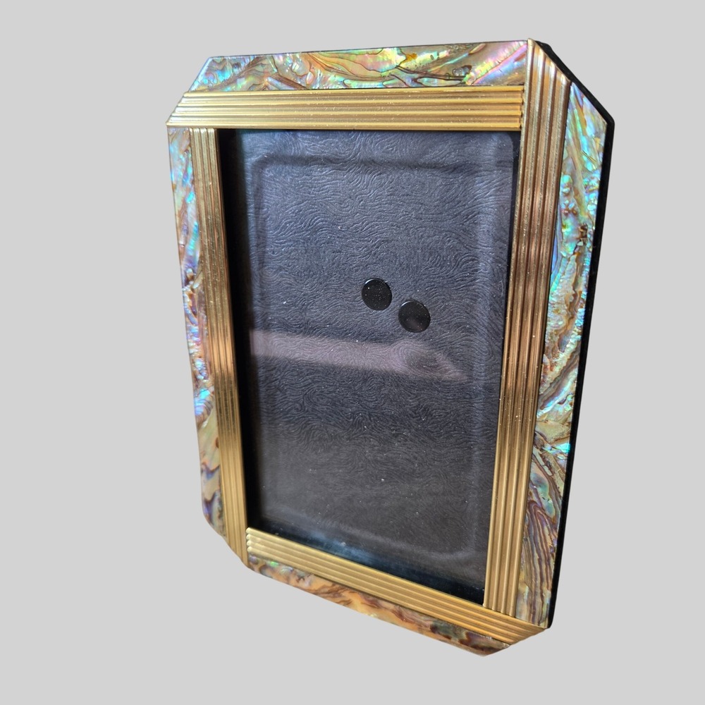 Vintage Abalone Shell and Gold Tone Octagon Picture Frame 4x6 Mother of Pearl